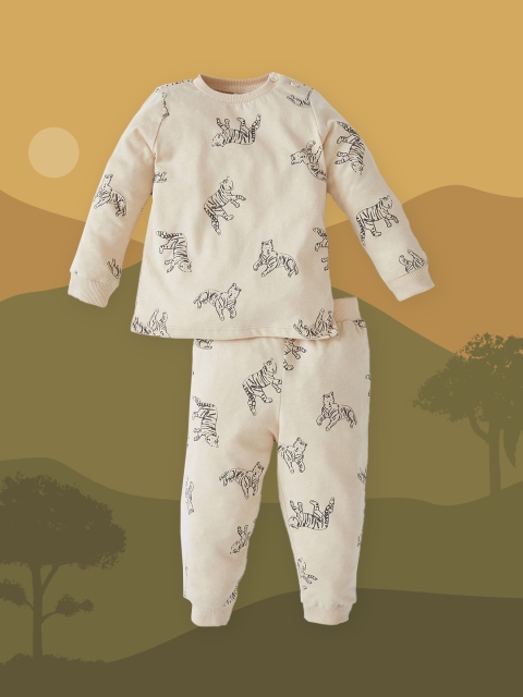 

DeFacto Boys Beige & Black Conversational Printed Cotton Pyjama Set