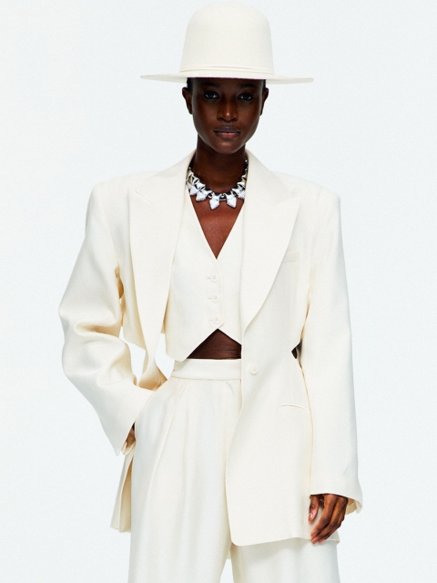 

H&M Women White Cut-Out Blazer