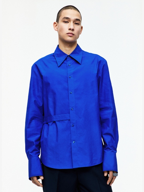 

H&M Men Blue Oversized-Collar Shirt