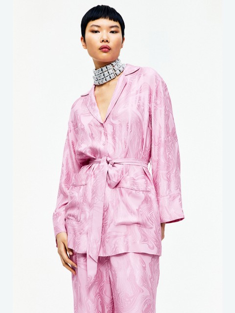 

H&M Women Pink Jacquard-patterned shirt