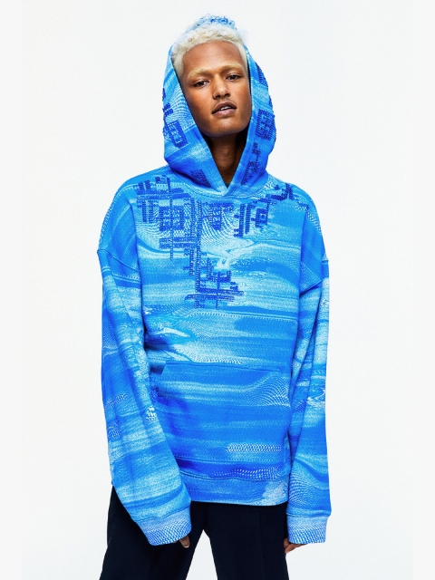 

H&M Men Blue Sequin-Detail Oversized Hoodie
