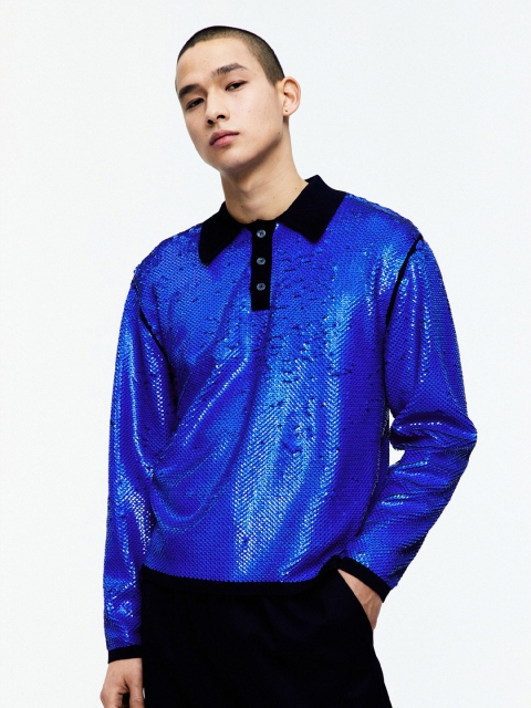 

H&M Men Blue Sequined Rugby Shirt