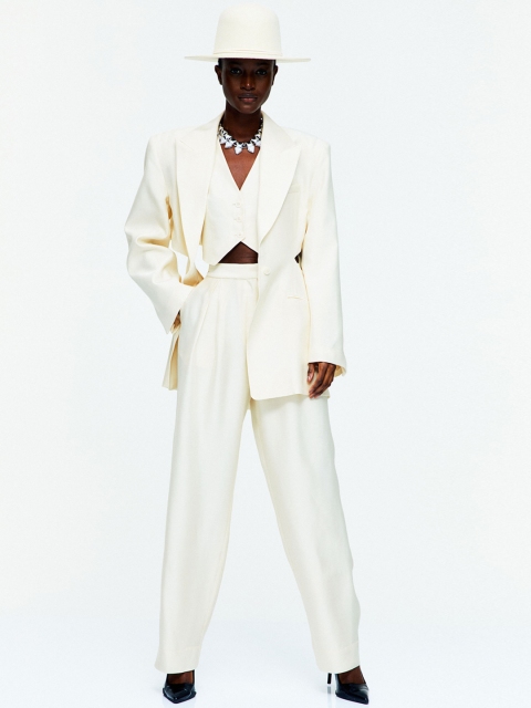 

H&M Women White Wide Tie-Hem Trousers