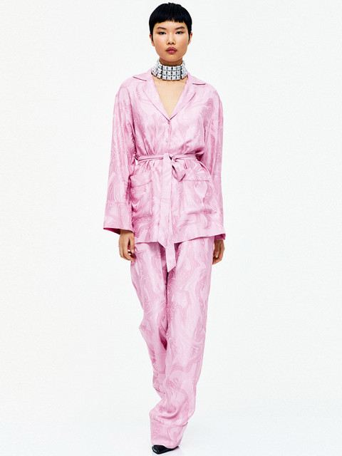 

H&M Women Pink Jacquard Patterned Trousers