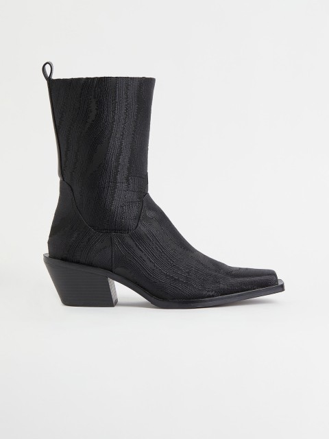 

H&M Men Black Jacquard-Patterned Cowboy Boots