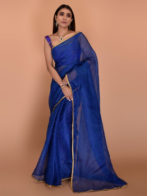 

Indi INSIDE Blue & Gold-Toned Leheriya Kota Saree