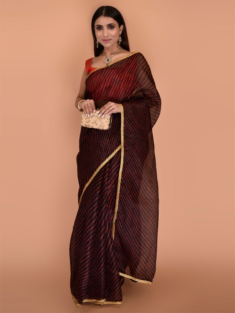 

Indi INSIDE Black & Red Leheriya Printed Gotta Patti Kota Saree