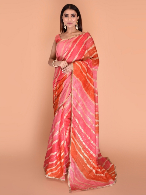 

Indi INSIDE Women Pink & Red Leheriya Kota Saree