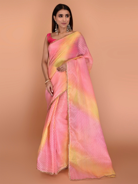 

Indi INSIDE Pink & Yellow Leheriya Kota Saree