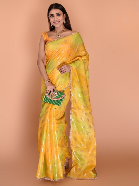 

Indi INSIDE Yellow & Gold-Toned Ethnic Motifs Kota Saree