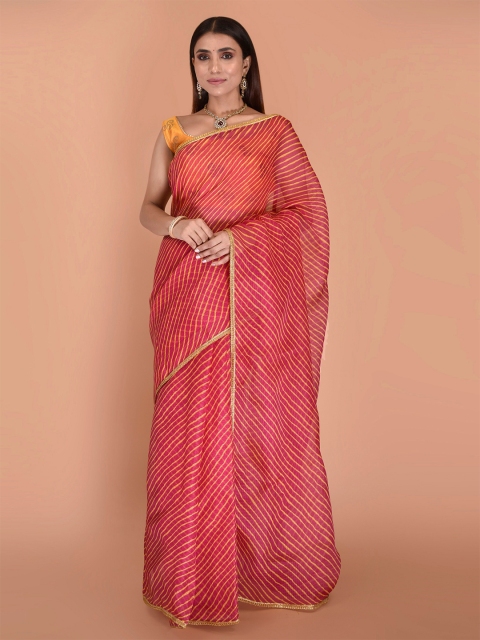 

Indi INSIDE Pink & Gold-Toned Leheriya Kota Saree