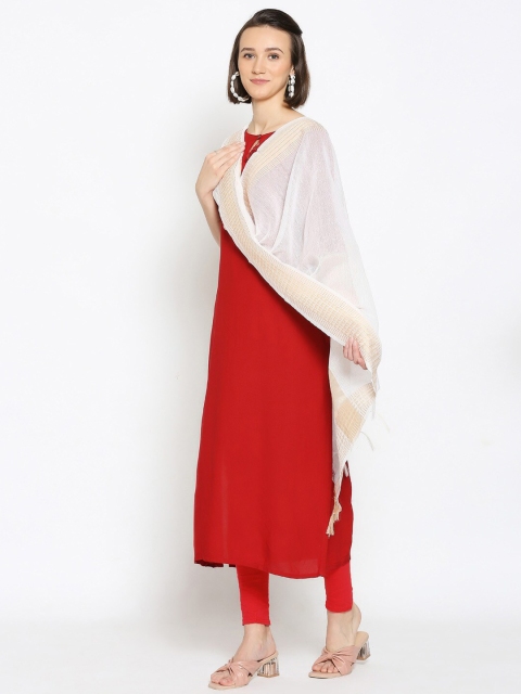 

Dupatta Bazaar Off White & Gold-Toned Solid Dupatta