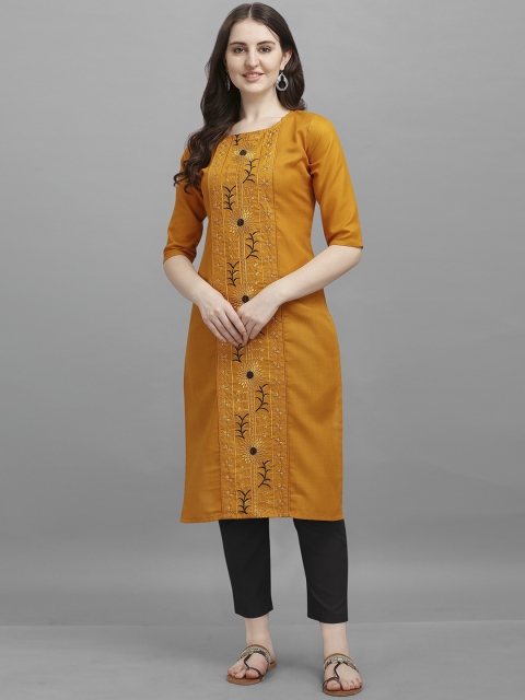 

Viva N Diva Women Mustard Yellow Mirror Work Kurta