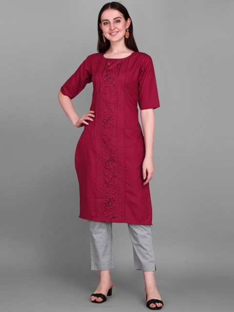 

Viva N Diva Women Maroon Yoke Design Mirror Work Kurta