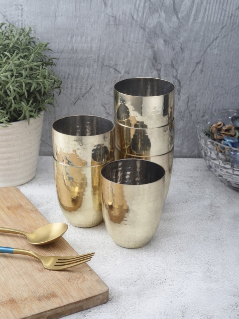 

VarEesha Set Of 6 Gold-Toned Solid Stainless Steel Tumblers 300 Ml