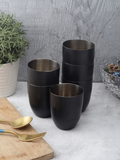 

VarEesha Set Of 6 Black Solid Stainless Steel Tumblers 300 Ml