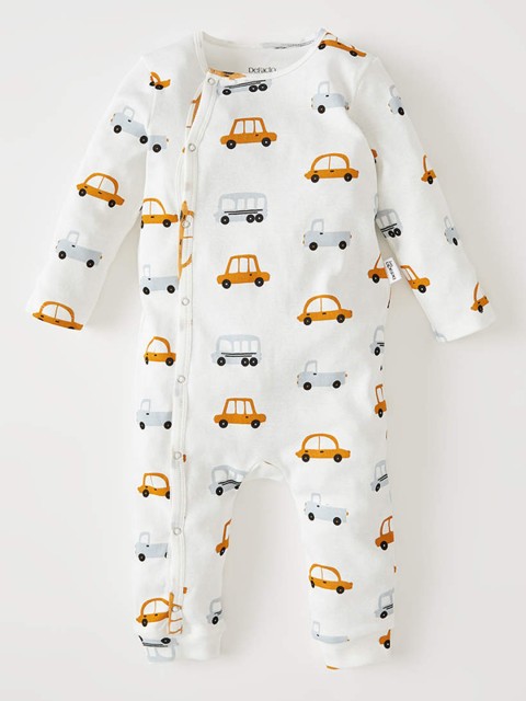 

DeFacto Infant Boys White & Mustard Yellow Cotton Car Print Rompers