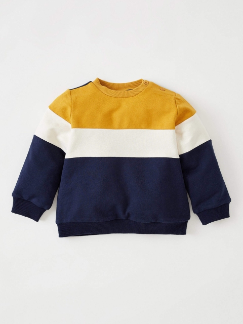 

DeFacto Boys Mustard Yellow & Navy Blue Cotton Colourblocked Sweatshirt