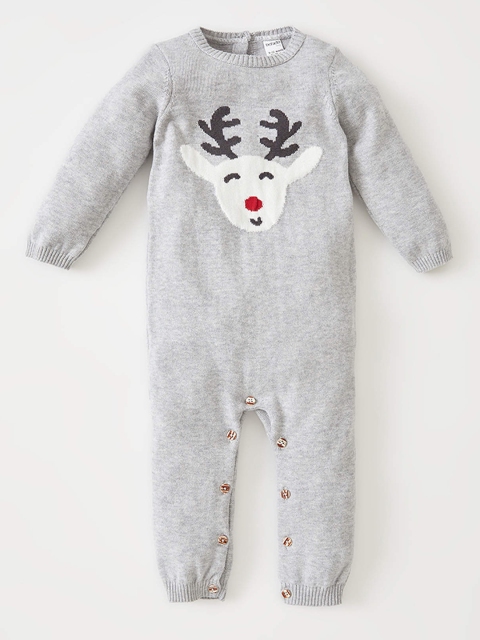 

DeFacto Infant Boys Grey Melange Reindeer Pattern Winter Rompers
