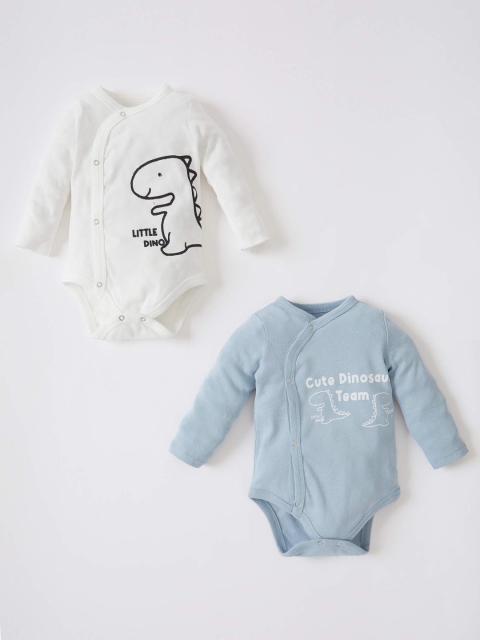 

DeFacto Infant Boys Pack of 2 Cotton Printed Bodysuits, White