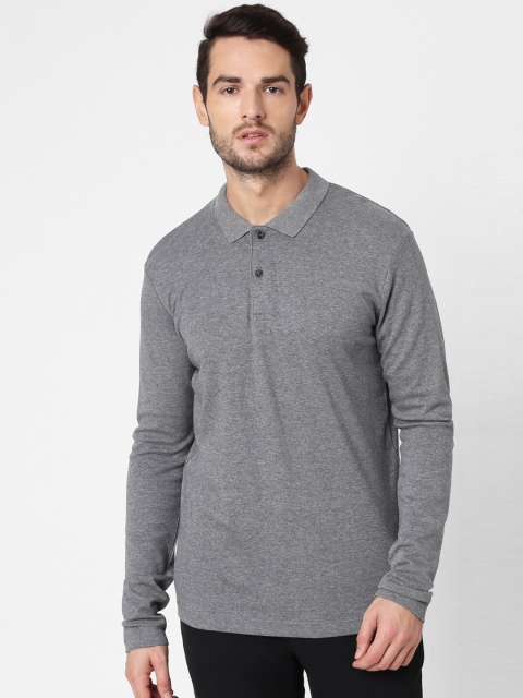 

SELECTED Men Grey Solid Polo Neck Slim Fit T-shirt