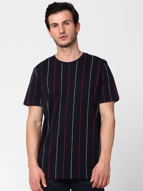 

SELECTED Men Navy Blue & White Striped T-shirt
