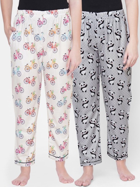 

FashionRack Women Pack of 2 White & Grey Printed Lounge Pants