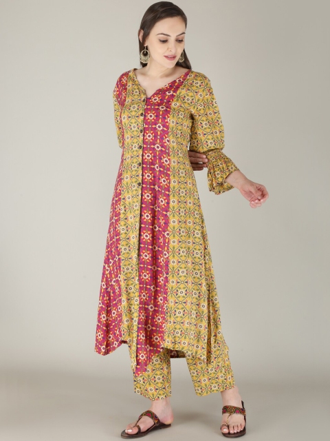 

KALINI Women Red Printed Angrakha Kurta with Palazzos