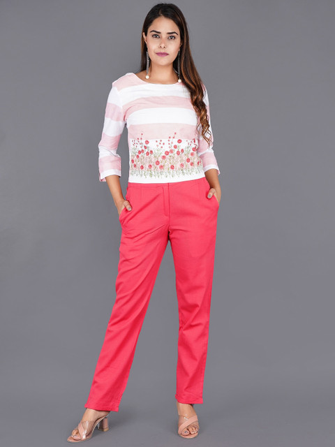 

KALINI Women White Printed Cotton Top with Trousers