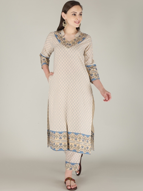 

KALINI Women Blue Printed Panelled Pure Cotton Kurta with Pyjamas
