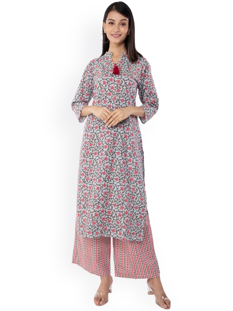 

KALINI Women Blue Floral Printed Kurta with Palazzos