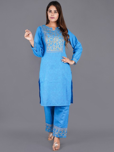 

KALINI Women Blue Ethnic Motifs Embellished Kurta with Trousers