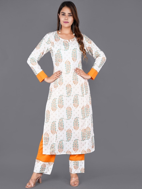 

KALINI Women White Ethnic Motifs Printed Pure Cotton Kurta with Palazzos