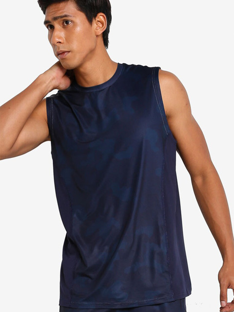 

ZALORA ACTIVE Men Navy Blue Camo Printed Muscle T-shirt