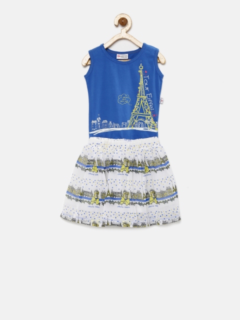 

Peppermint Girls Blue & Off-White Printed Clothing Set