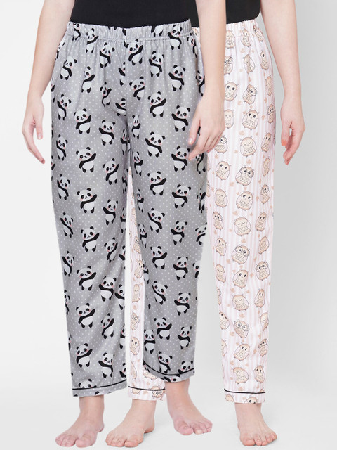 

FashionRack Women Pack Of 2 Printed Cotton Lounge Pants, Grey