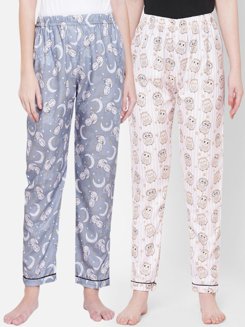 

FashionRack Women Pack of 2 Printed Cotton Lounge Pants, Grey