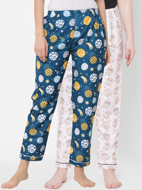 

FashionRack Women Pack of 2 Printed Cotton Lounge Pants, Turquoise blue