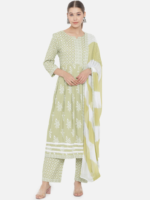 

Prakhya Women Green Ethnic Motifs Printed Anarkali Kurti with Trousers & Dupatta