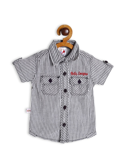 

612 league Boys White Striped Casual Shirt