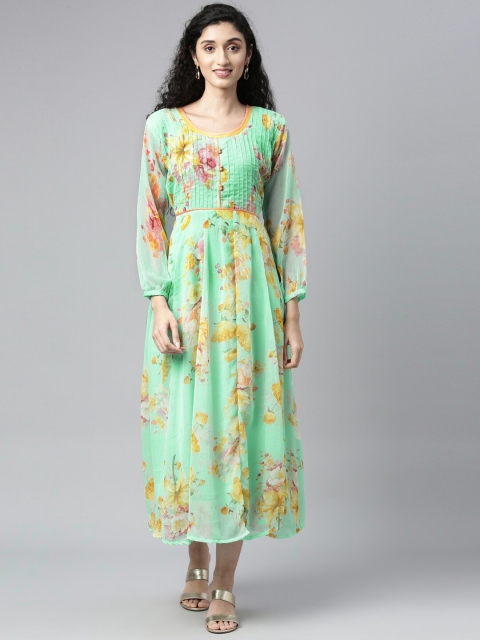 

Souchii Green Floral Chiffon Midi Dress