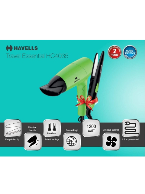 

Havells Black & Green Hair Straightener & Hair Dryer Combo Set