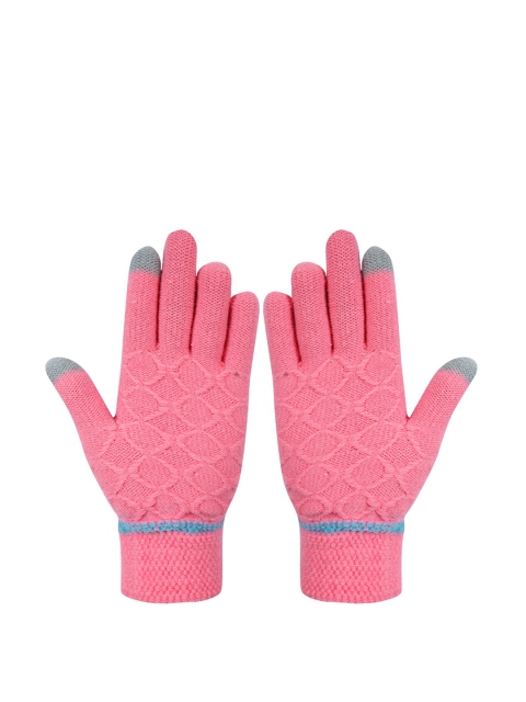 

LOOM LEGACY Women Pink & Blue Patterned Hand Gloves