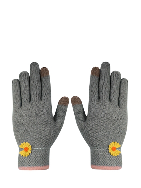 

LOOM LEGACY Women Grey & Brown Patterned Acrylic Hand Gloves