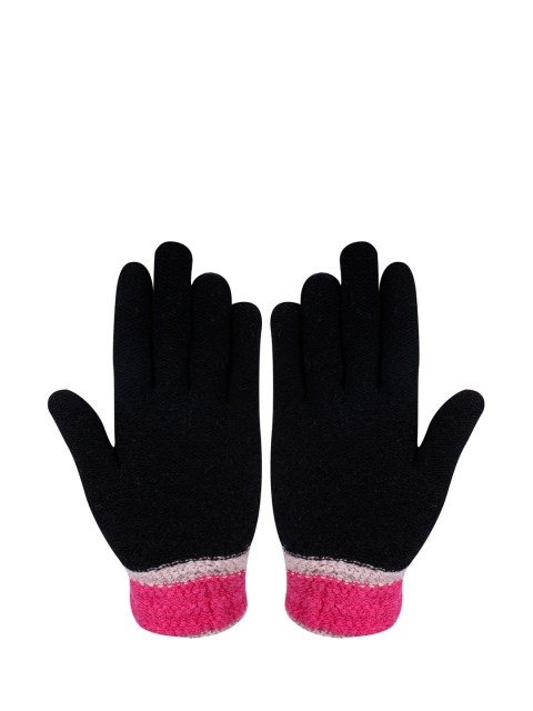 

LOOM LEGACY Women Black & Pink Patterned Hand Gloves