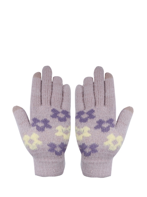 

LOOM LEGACY Women Mauve & Cream-Coloured Patterned Hand Gloves