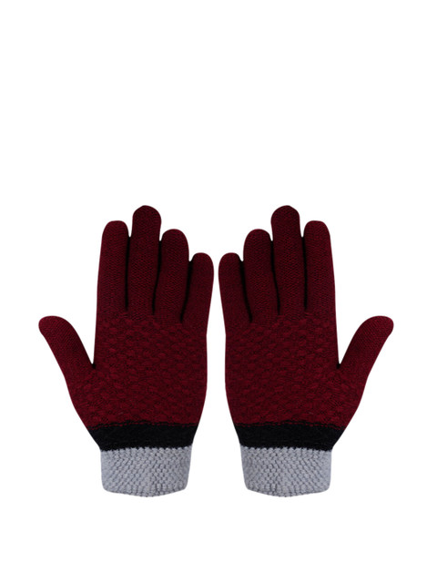 

LOOM LEGACY Women Red & Grey Acrylic Woolen Hand Gloves