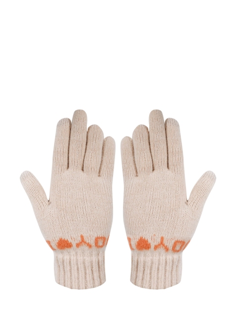 

LOOM LEGACY Women Cream-Coloured & Orange Acrylic Hand Gloves