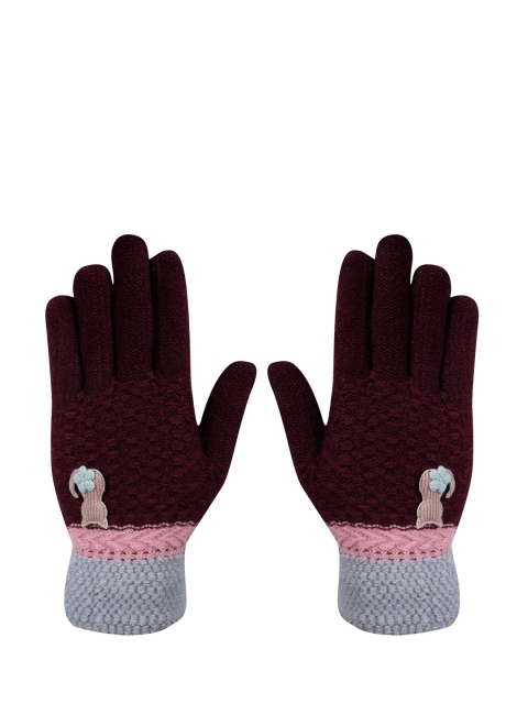 

LOOM LEGACY Women Maroon & Grey Patterned Hand Gloves