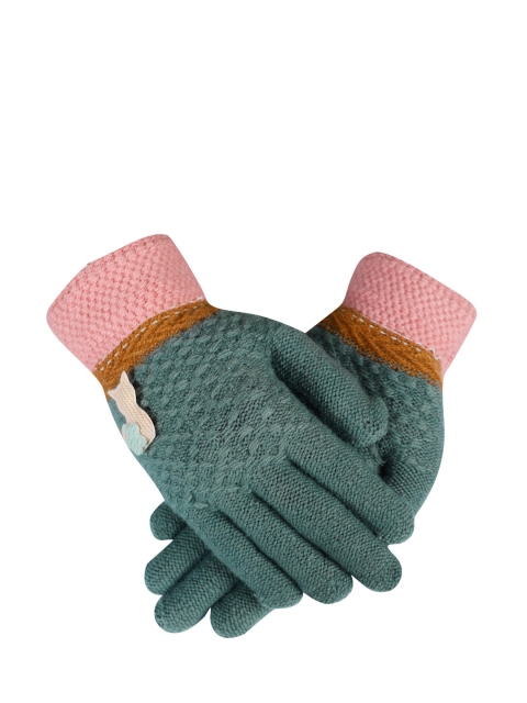 

LOOM LEGACY Women Green & Pink Patterned Acrylic Wool Hand Gloves